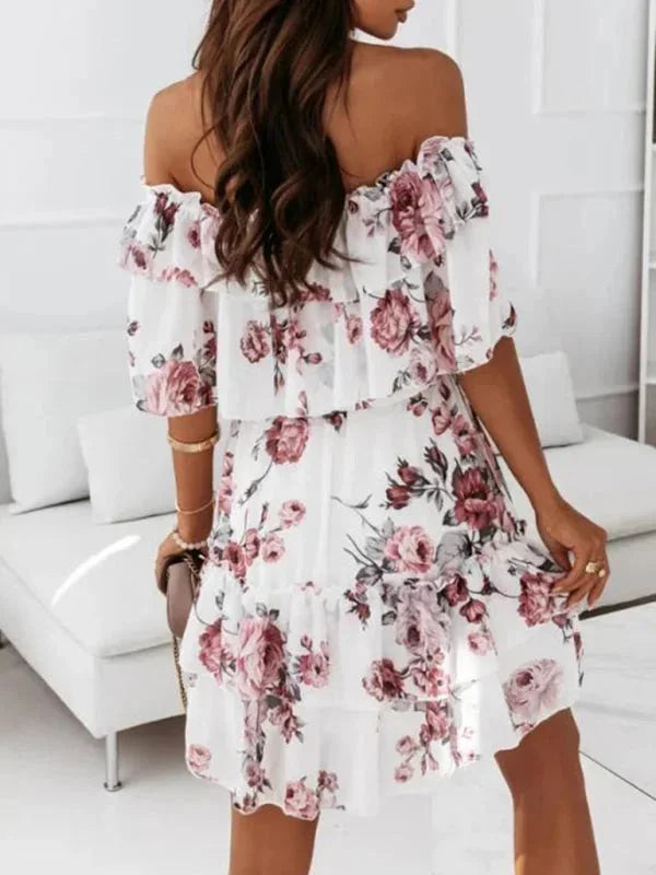 "Alaiyah women's floral dress with tiered skirt, featuring a lightweight and flowy fabric perfect for a casual day out."
