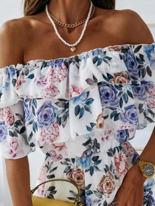 "Alaiyah women's dress with tiered skirt in floral print, made of lightweight breathable fabric, perfect for any casual…