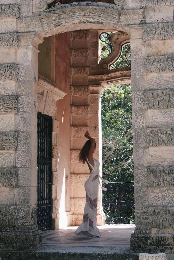 "Anabelle halter dress for women, featuring elegant lace accents on a chic design."