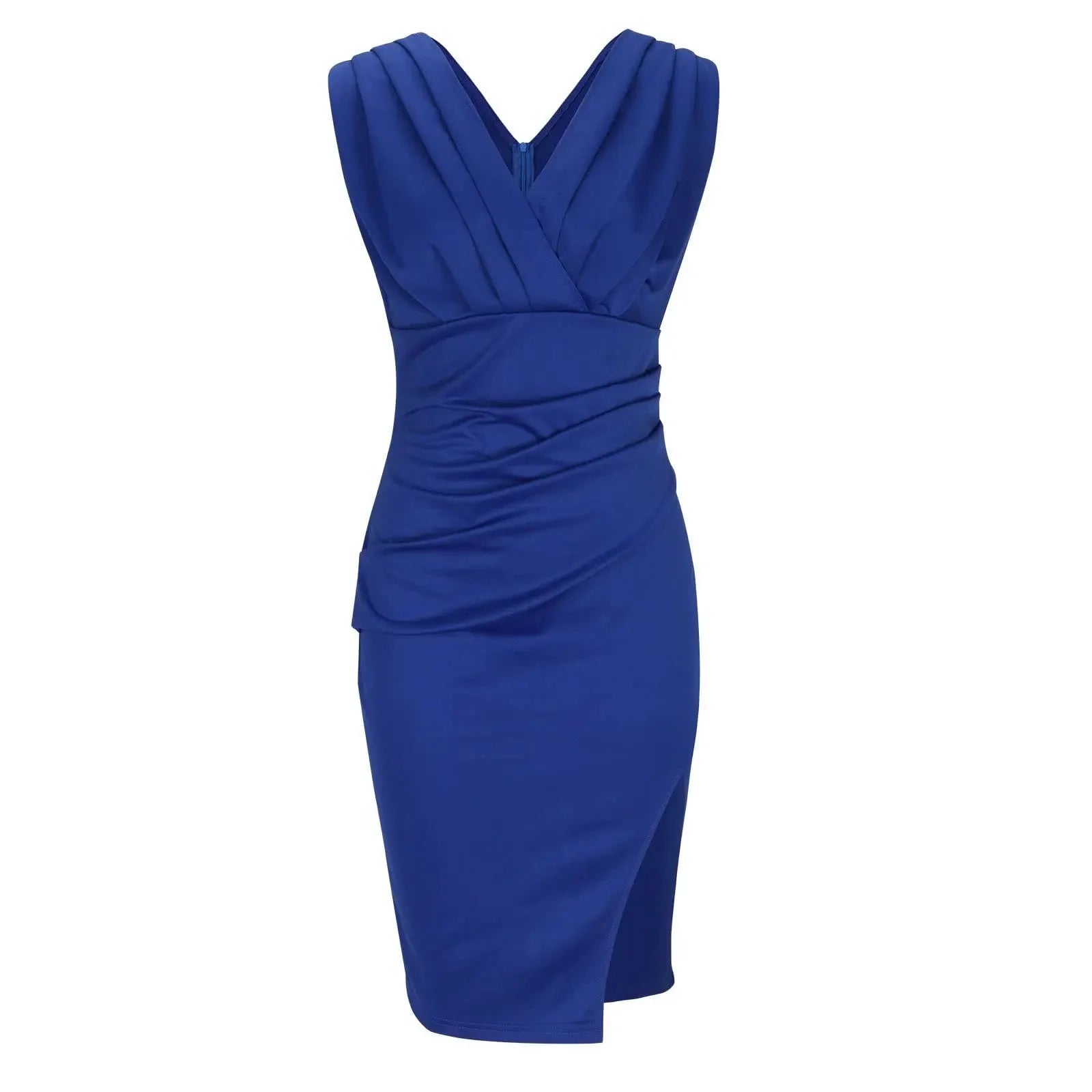 Ayani - V-neck dress with side slit in soft satin fabric, featuring elegant design perfect for special occasions.