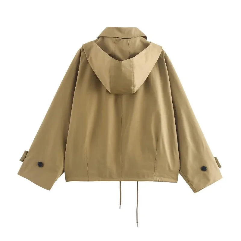 Blaine - Khaki jacket with adjustable drawstring, versatile design, and durable material ideal for everyday wear.