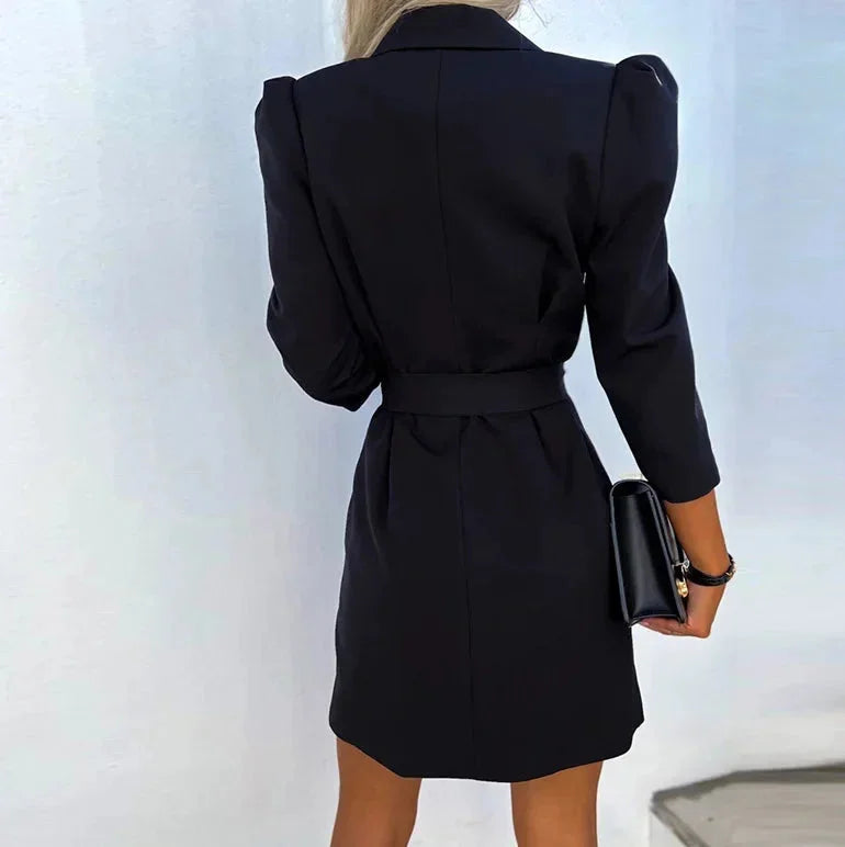 Breelyn women's dress in navy, double-breasted design with belt, made from soft cotton blend fabric, perfect for a…