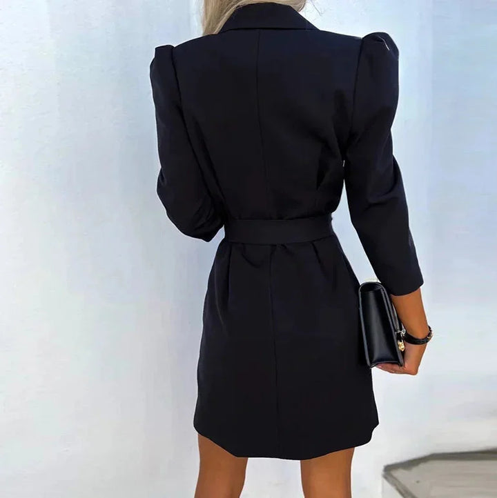 Breelyn women's dress in navy, double-breasted design with belt, made from soft cotton blend fabric, perfect for a…