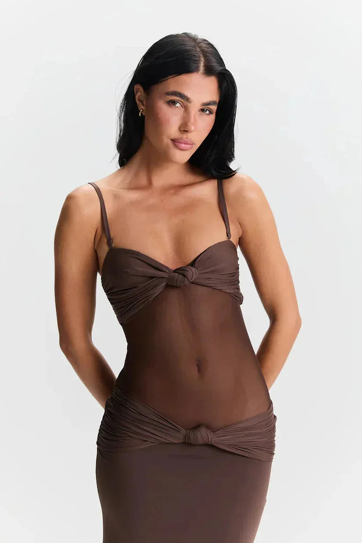 "Black strapless maxi dress for women with sheer detail, perfect for special occasions or night events."