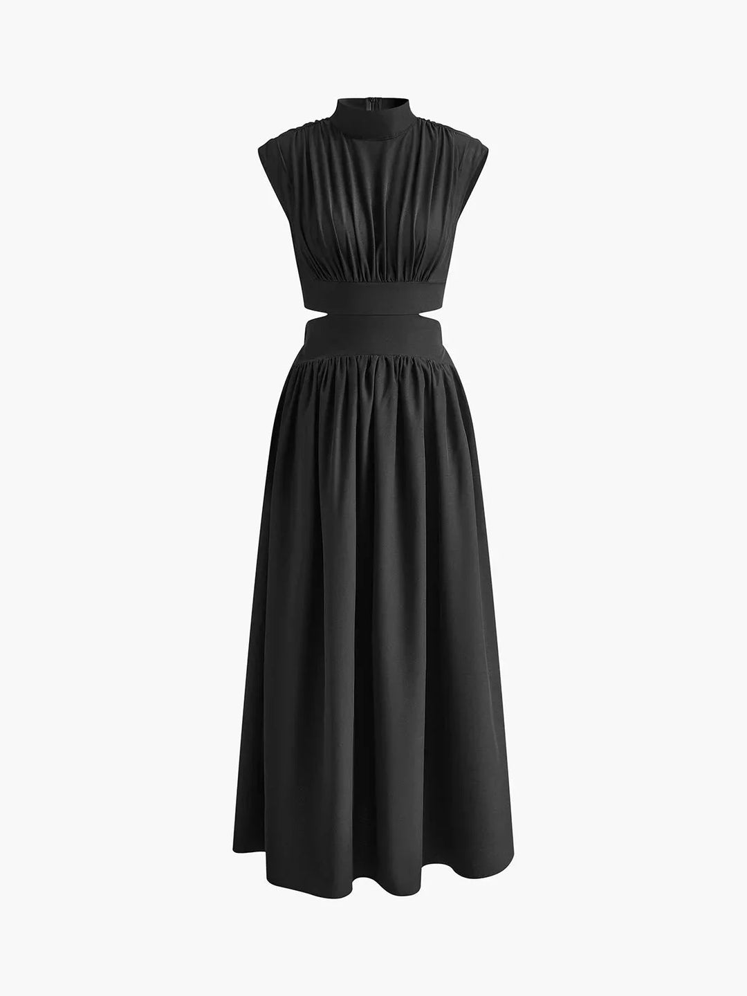 Sleeveless mock neck dress with cutouts, made of soft ribbed knit fabric in a figure-flattering silhouette.