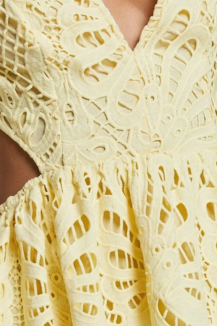 "Diana women's lace midi dress with flutter sleeves in intricate lace design, perfect for elegant occasions."