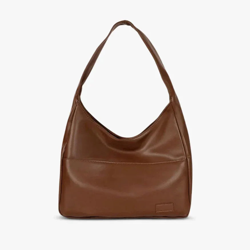 Brown Eliette shoulder bag in a streamlined design with pebbled texture for a trendy and versatile look.