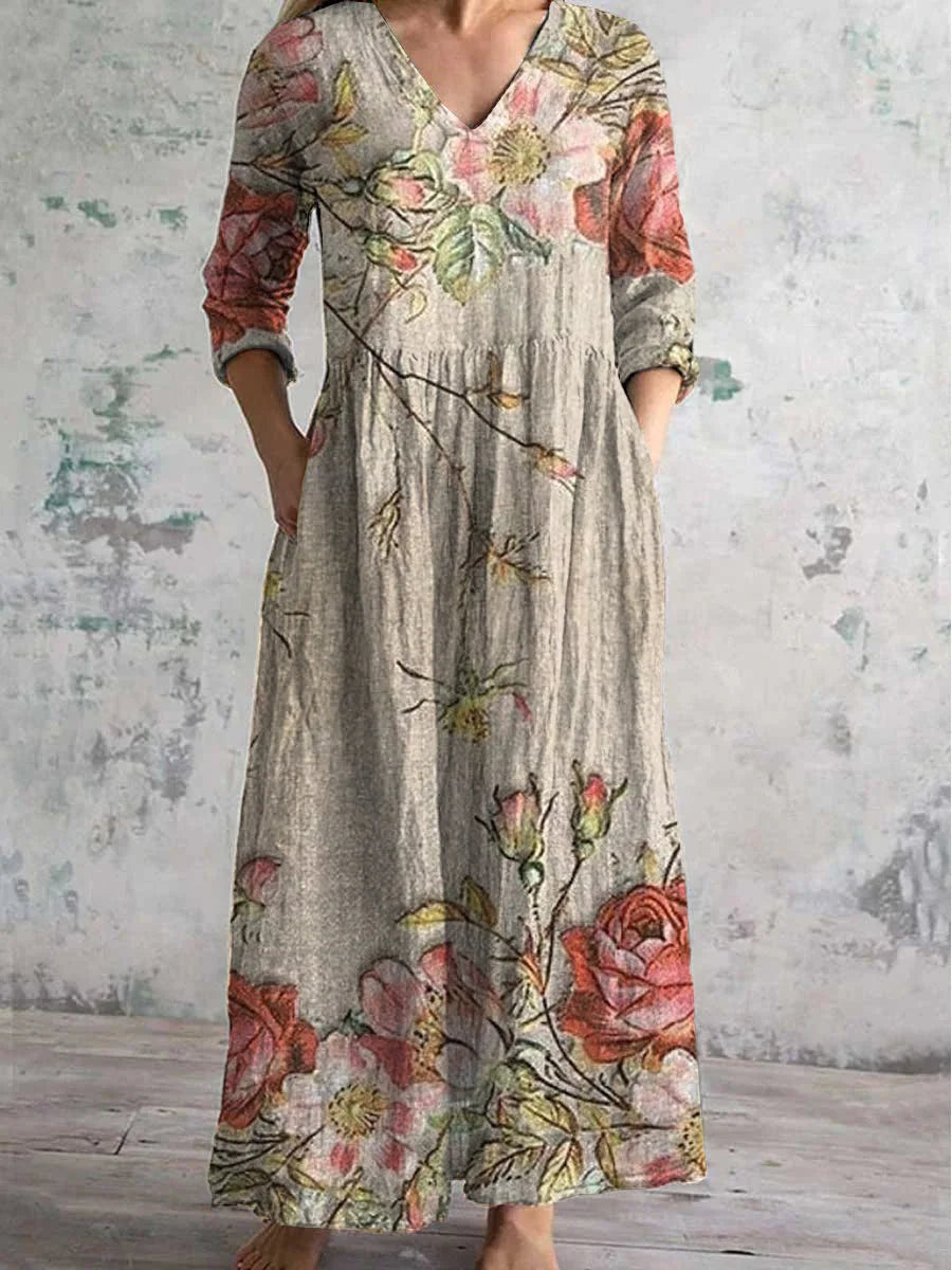 "V-neck floral printed maxi dress in Floral with flowing fabric and flattering silhouette, perfect for a garden party or…