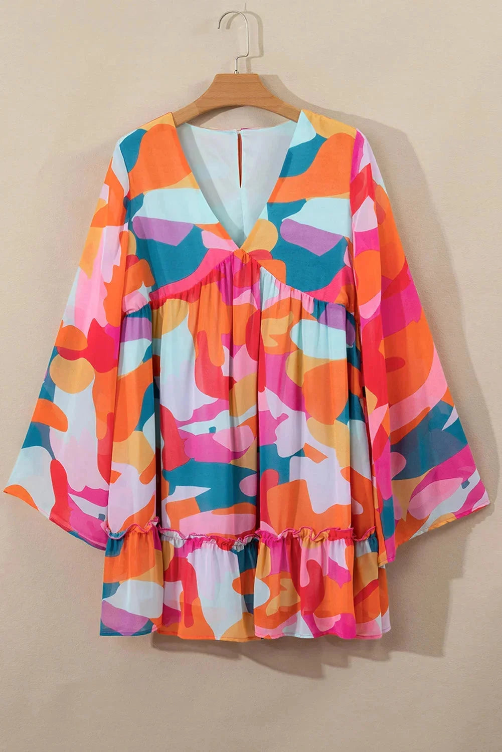 "Estefani women's bell-sleeve V-neck dress in vibrant colors, perfect for casual occasions. Soft, breathable fabric for…