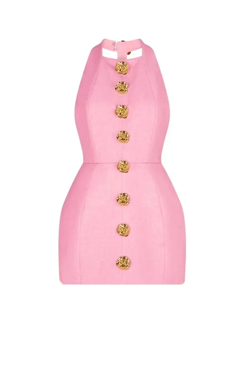 Black halter dress with golden buttons for women by Gurnaaz. Features a chic design perfect for a night out or special…