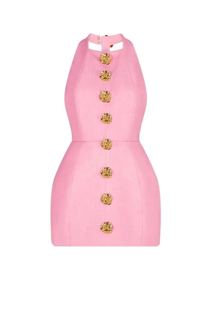 Black halter dress with golden buttons for women by Gurnaaz. Features a chic design perfect for a night out or special…