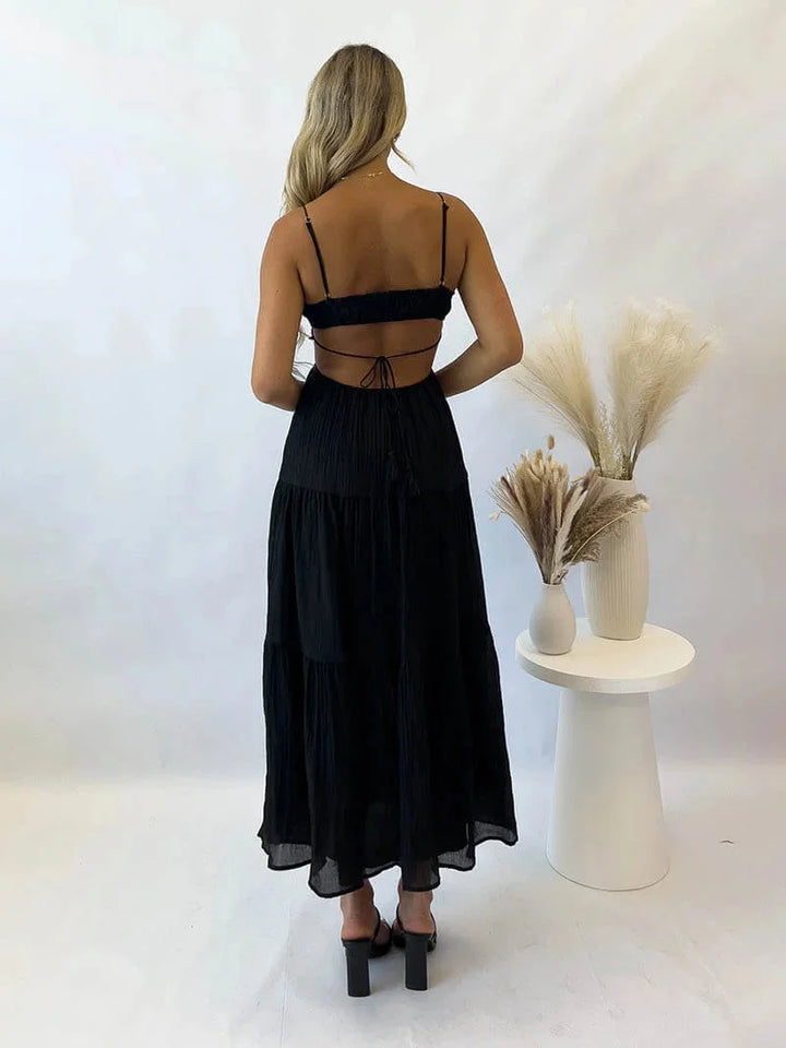 "Iveth Women's adjustable spaghetti strap maxi dress in soft cotton blend with bohemian floral print in shades of pink and…