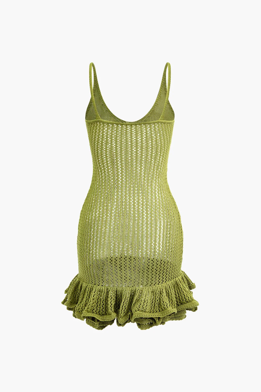 "Sleeveless knit mini dress with ruffles in a soft and stretchy fabric, perfect for a playful and feminine look."