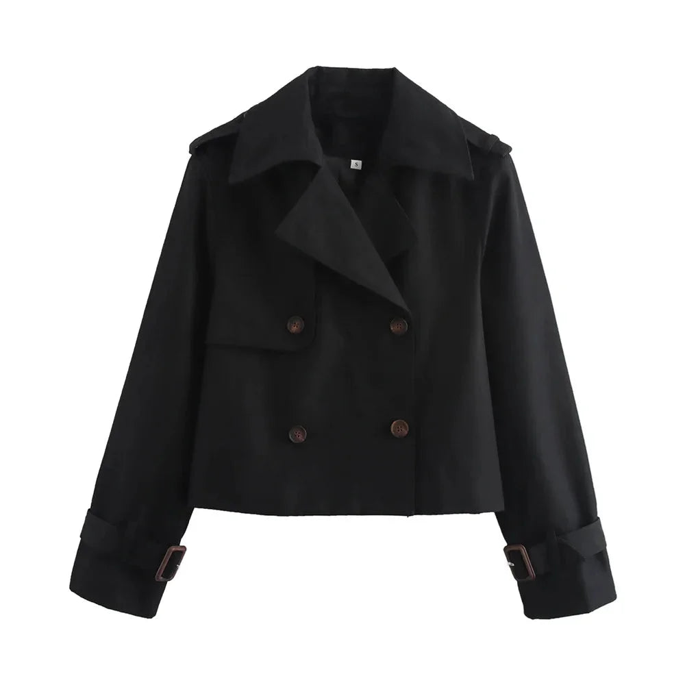 Black cropped jacket with a modern design and versatile styling. Made of high-quality fabric for a chic and contemporary…