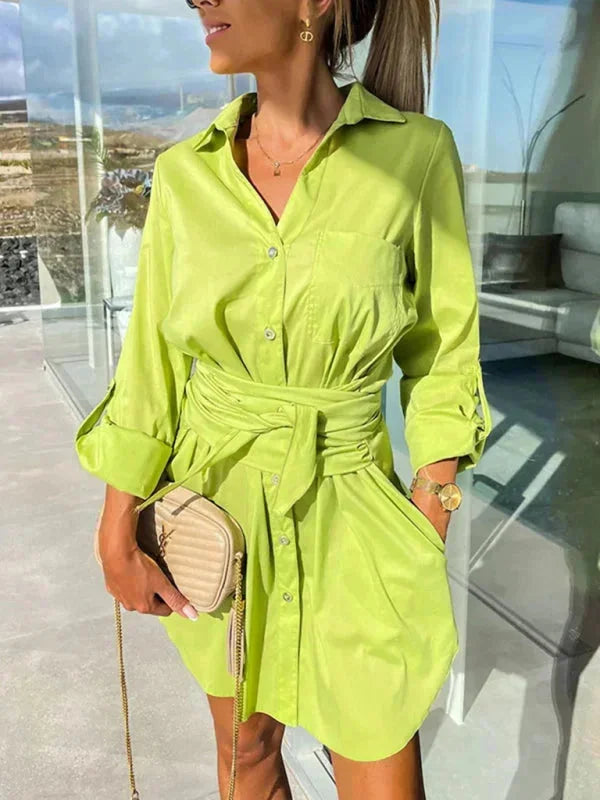 A chic belted shirt dress with rolled sleeves in a soft, breathable fabric - the Maylin dress is perfect for everyday wear.