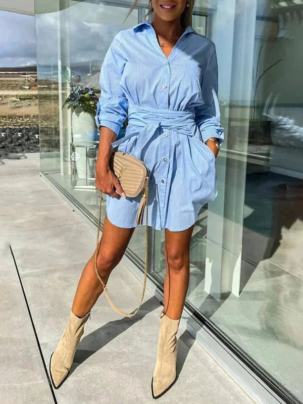 Belted shirt dress in Maylin design with rolled sleeves in a comfortable and chic material.
