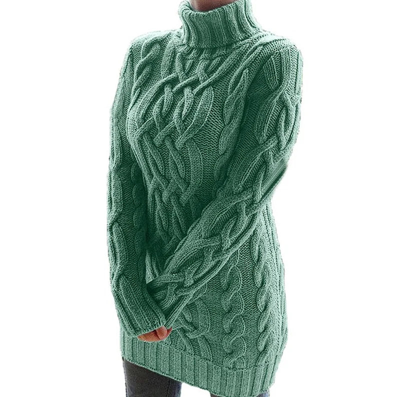 Green fitted knit dress, Paloma, perfect for cooler days. Sleek design with a modern twist, ideal for autumn & winter.