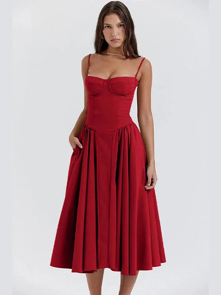 "Red Ryann women's dress with fitted bodice and flare, made of high-quality fabric, perfect for a stylish and elegant look."