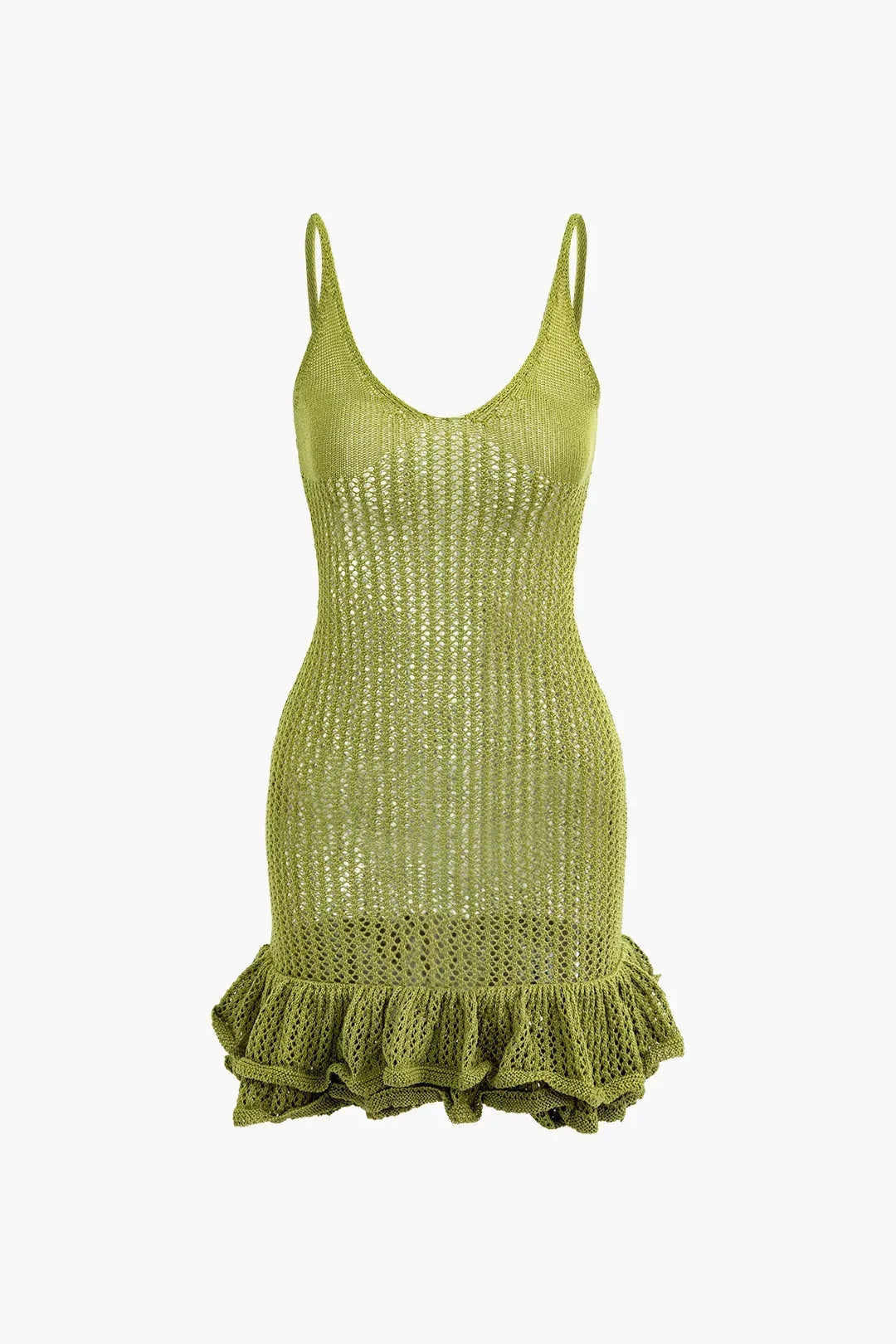 Women's white textured dress with ruffled hem, perfect for a chic look.