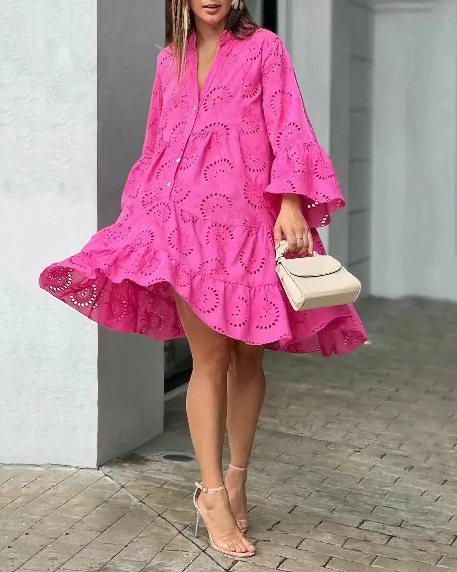 Dark pink Vianney summer dress with flattering flutter sleeves and a chic V-neck design. Made from lightweight and…